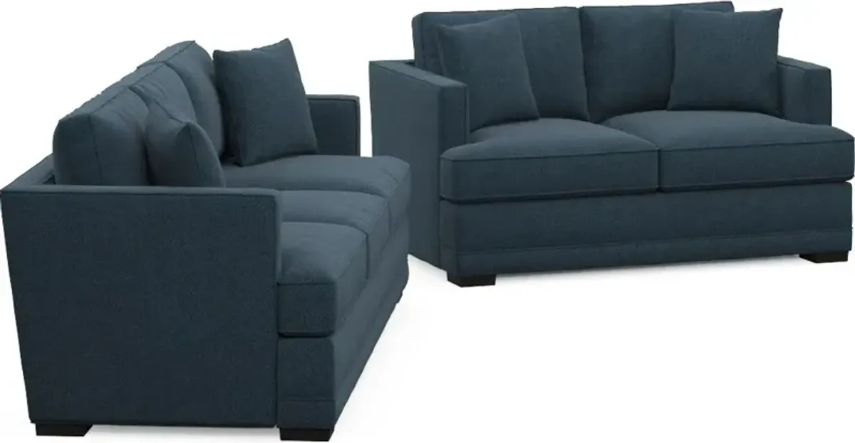 Pembroke Hybrid Comfort Sofa and Loveseat Set - Broderick Indigo