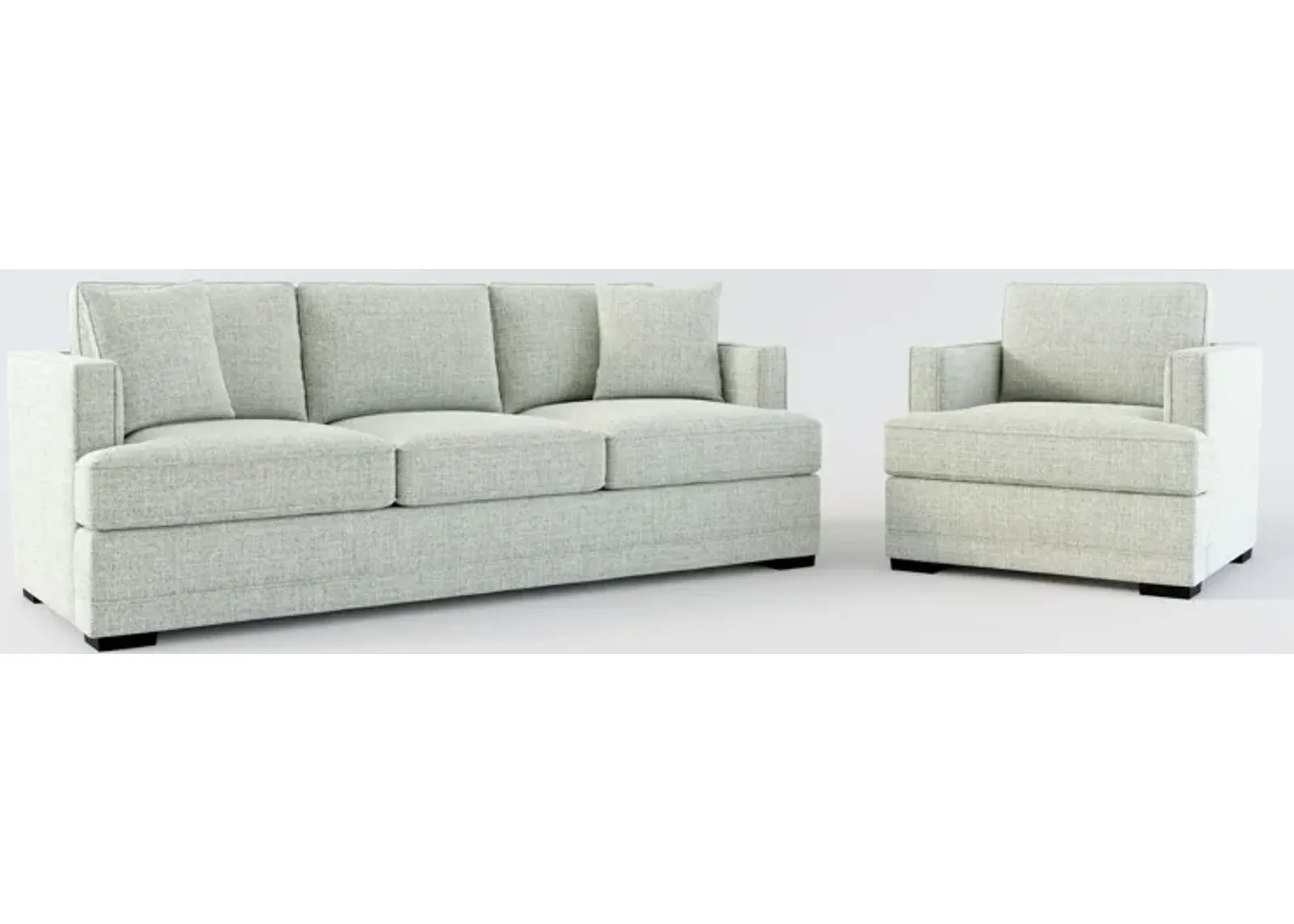 Pembroke Hybrid Comfort Sofa and Chair Set - Broderick Sea Glass