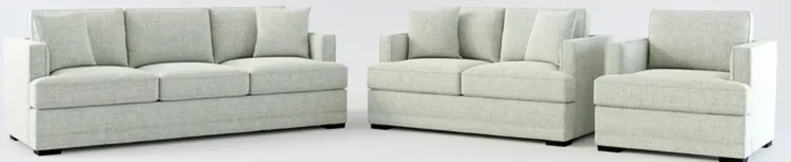 Pembroke Hybrid Comfort Sofa, Loveseat, and Chair Set - Broderick Sea Glass