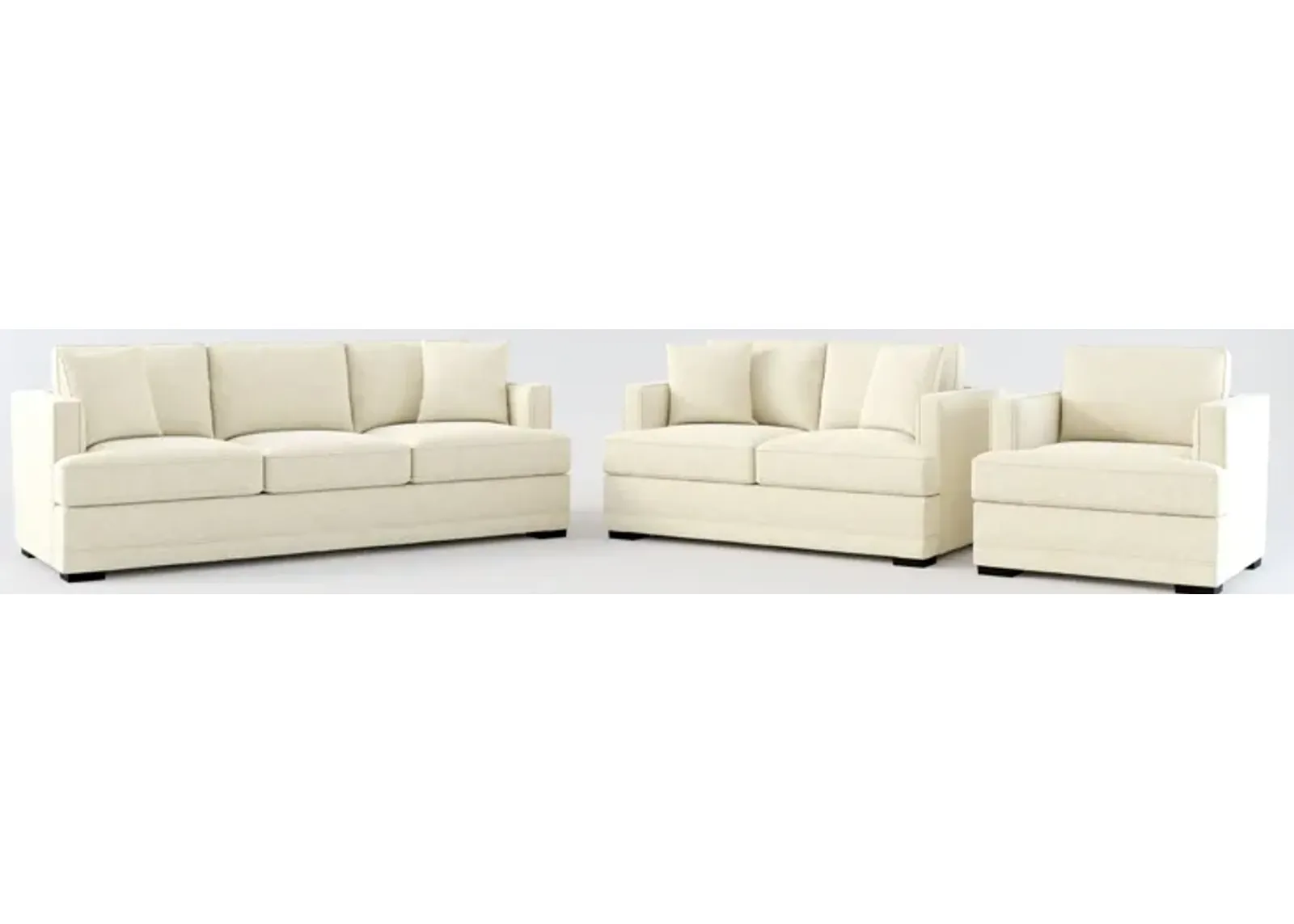 Pembroke Hybrid Comfort Sofa, Loveseat, and Chair Set - Bridger Shell