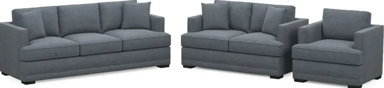 Pembroke Hybrid Comfort Sofa, Loveseat, and Chair Set - Bridger Navy