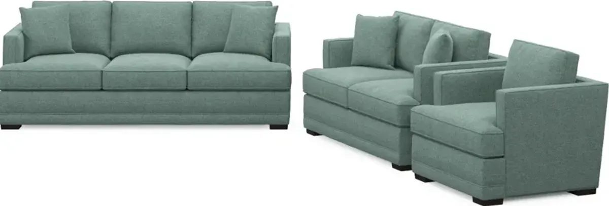 Pembroke Hybrid Comfort Sofa, Loveseat, and Chair Set - Bridger Jade