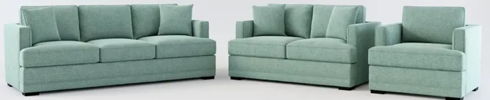 Pembroke Hybrid Comfort Sofa, Loveseat, and Chair Set - Bridger Jade