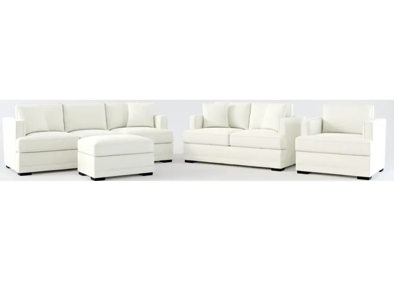 Pembroke Hybrid Comfort Sofa, Loveseat, Chair, and Ottoman Set - Liv Arctic