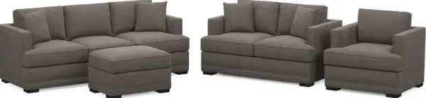 Pembroke Hybrid Comfort Sofa, Loveseat, Chair, and Ottoman Set - Presidio Steel