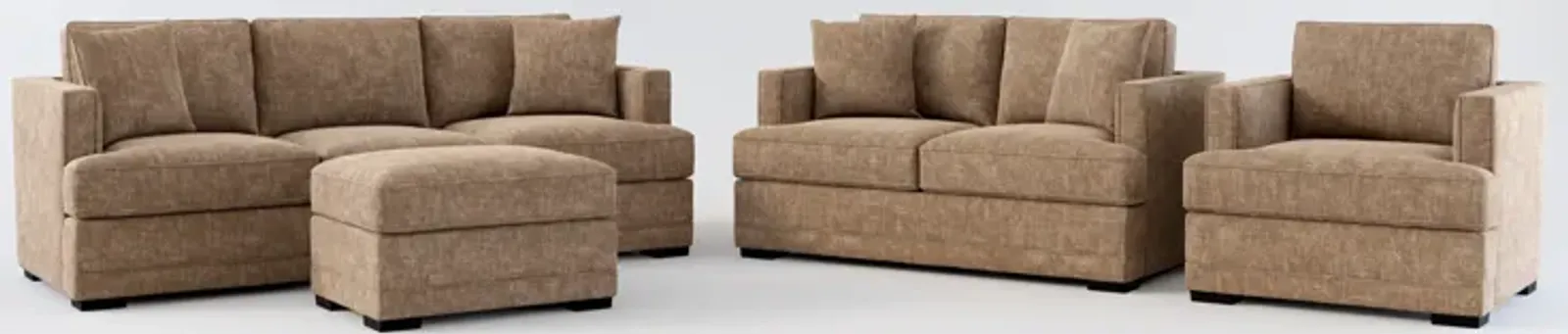 Pembroke Hybrid Comfort Sofa, Loveseat, Chair, and Ottoman Set - Argo Java