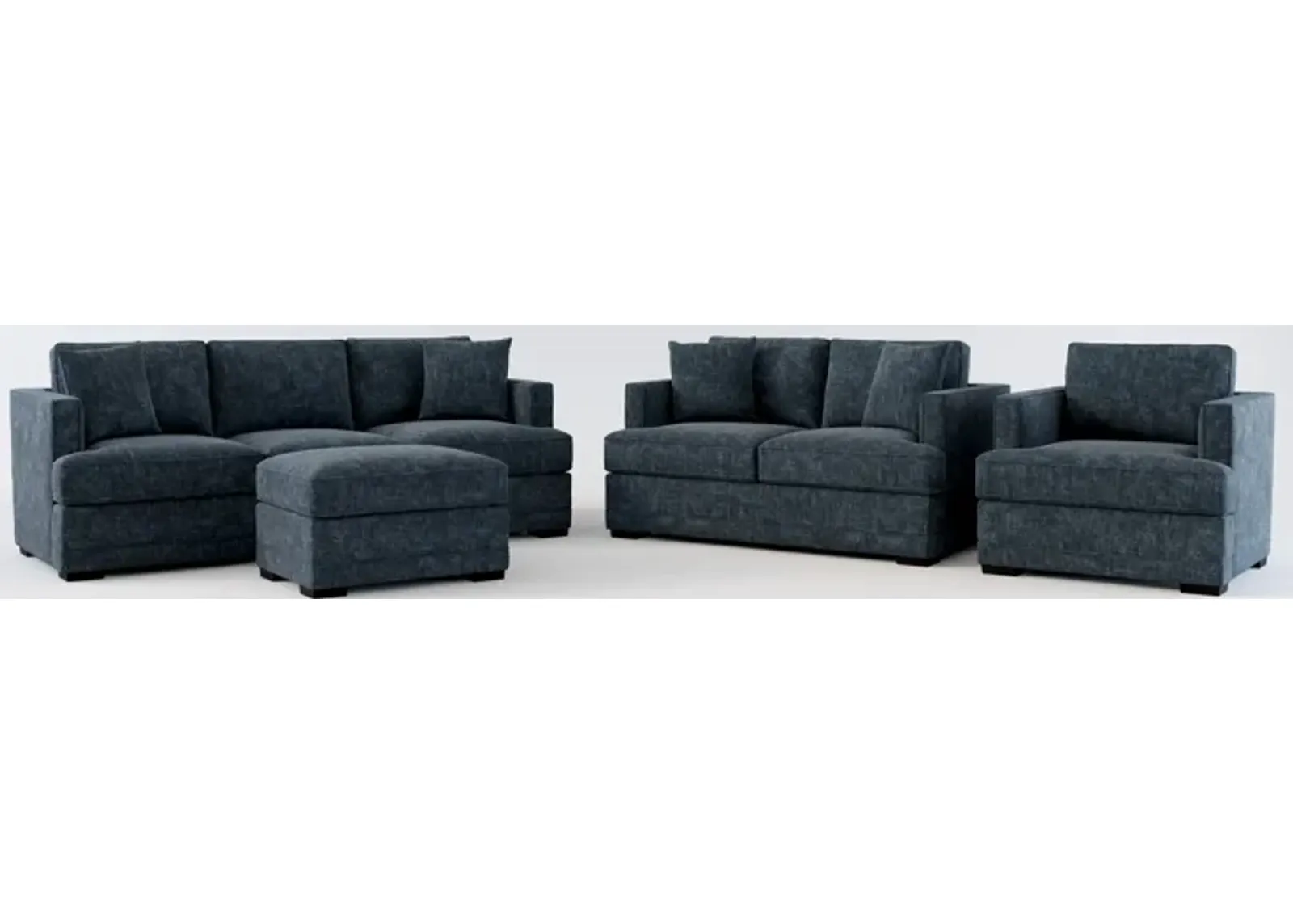 Pembroke Hybrid Comfort Sofa, Loveseat, Chair, and Ottoman Set - Argo Navy