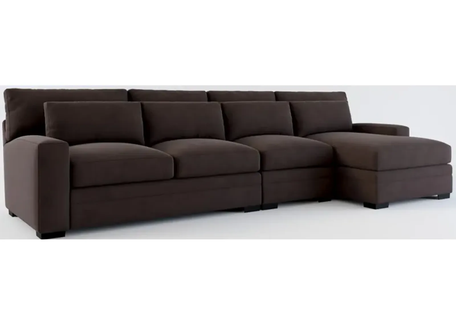 Winston Foam Comfort 3-Piece Sectional with Right-Facing Chaise - Merrimac Dark Brown