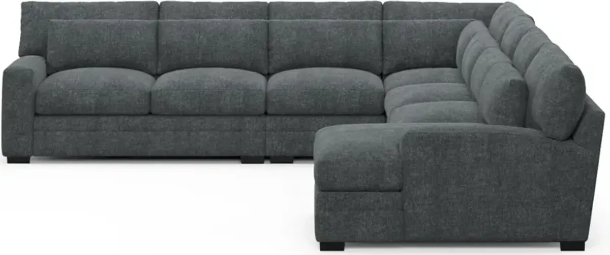 Winston Foam Comfort 5-Piece Sectional with Right-Facing Chaise - Contessa Shadow