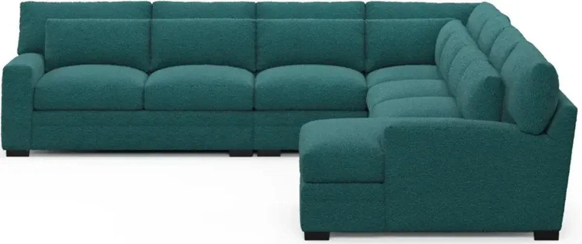 Winston Foam Comfort 5-Piece Sectional with Right-Facing Chaise - Bloke Peacock