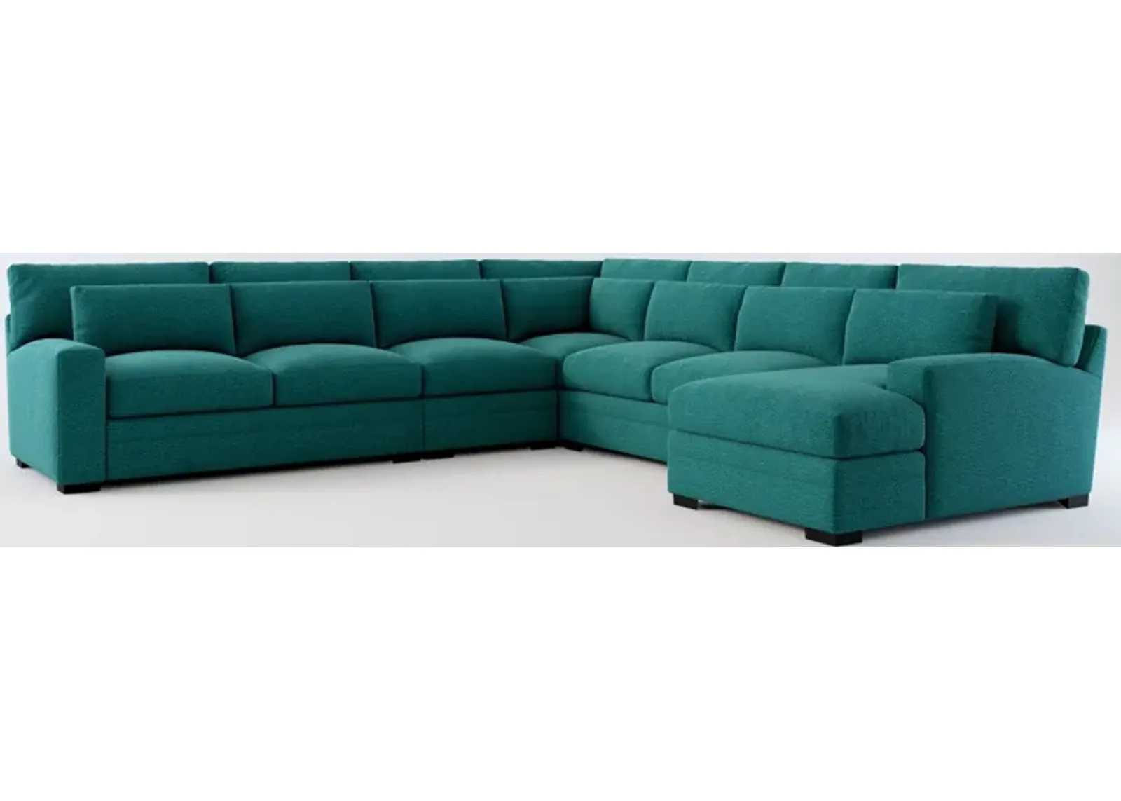 Winston Foam Comfort 5-Piece Sectional with Right-Facing Chaise - Bloke Peacock