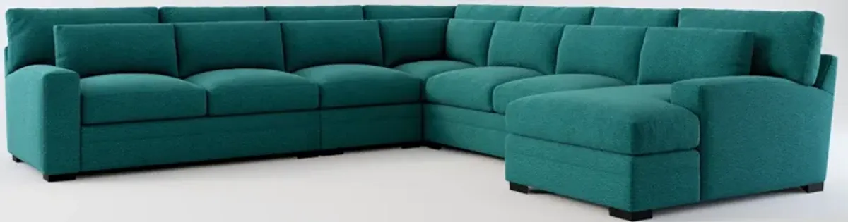 Winston Foam Comfort 5-Piece Sectional with Right-Facing Chaise - Bloke Peacock