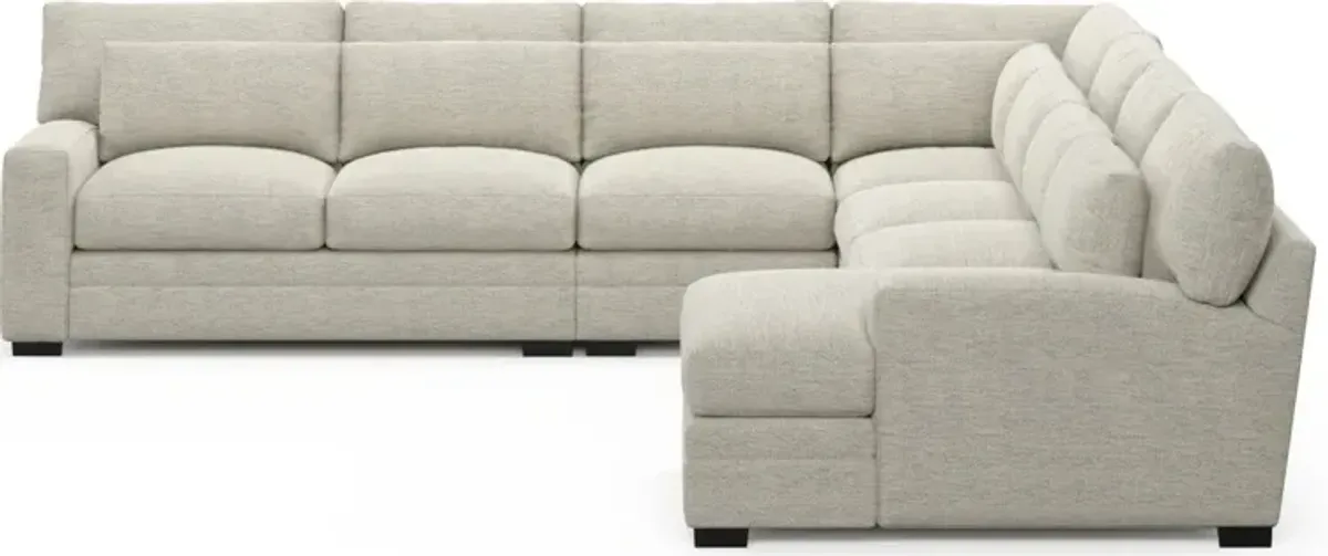 Winston Foam Comfort 5-Piece Sectional with Right-Facing Chaise - Merino Chalk