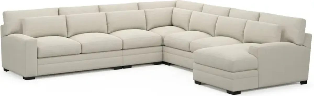 Winston Foam Comfort 5-Piece Sectional with Right-Facing Chaise - Curious Pearl