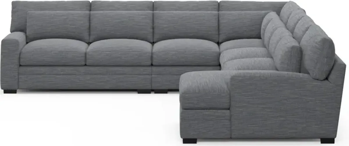 Winston Foam Comfort 5-Piece Sectional with Right-Facing Chaise - Dudley Indigo