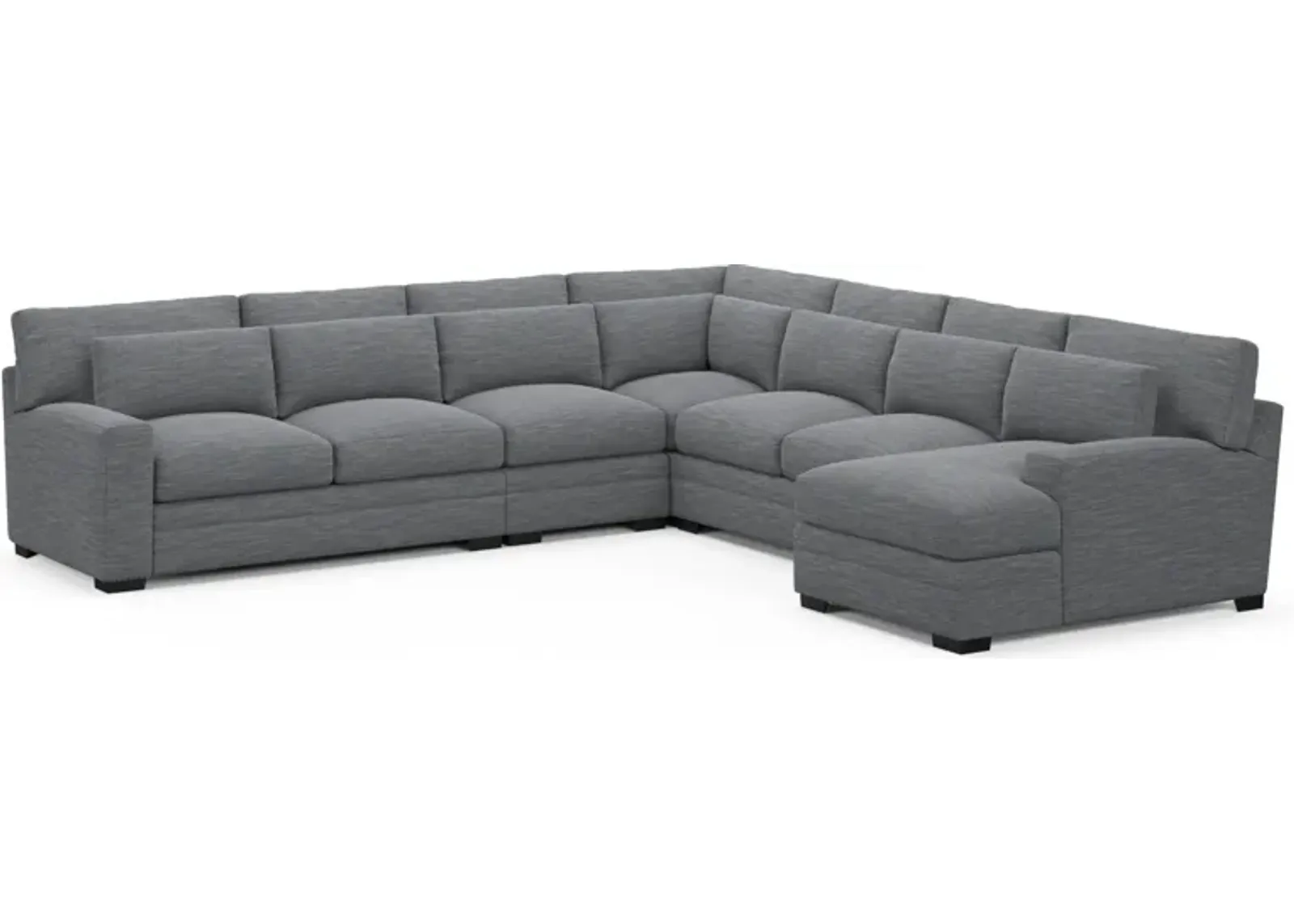 Winston Foam Comfort 5-Piece Sectional with Right-Facing Chaise - Dudley Indigo