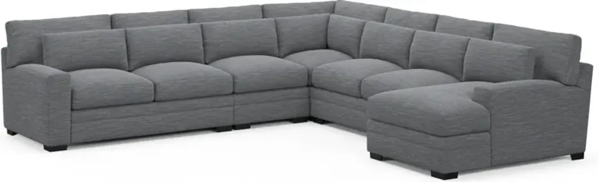 Winston Foam Comfort 5-Piece Sectional with Right-Facing Chaise - Dudley Indigo