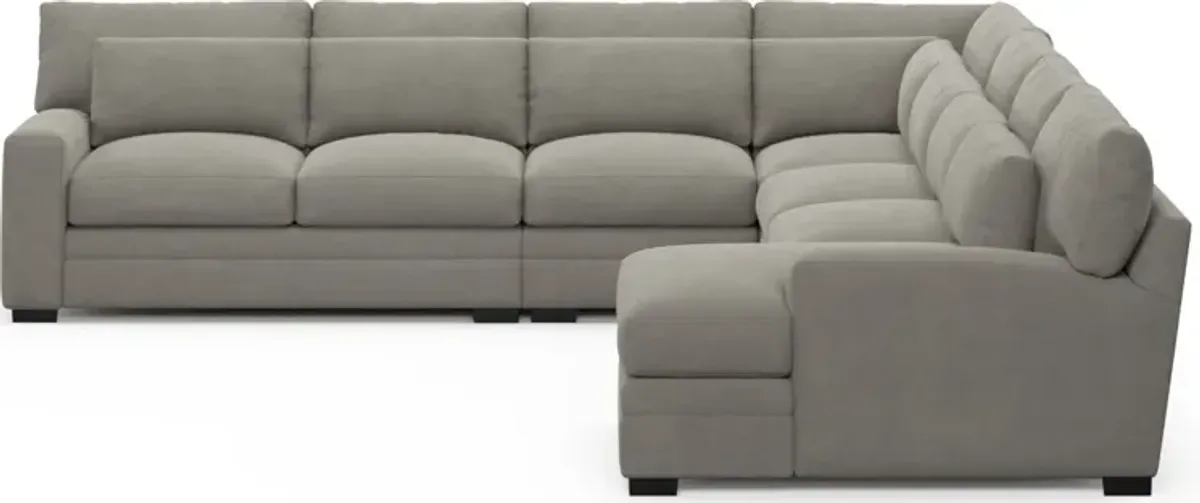 Winston Foam Comfort 5-Piece Sectional with Right-Facing Chaise - Abington Fog