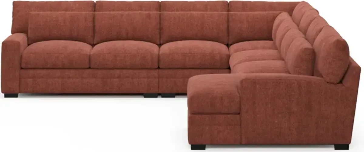 Winston Foam Comfort 5-Piece Sectional with Right-Facing Chaise - Contessa Paprika