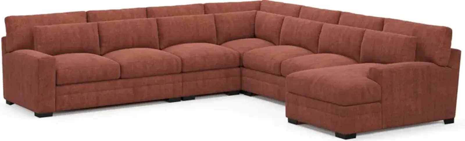 Winston Foam Comfort 5-Piece Sectional with Right-Facing Chaise - Contessa Paprika