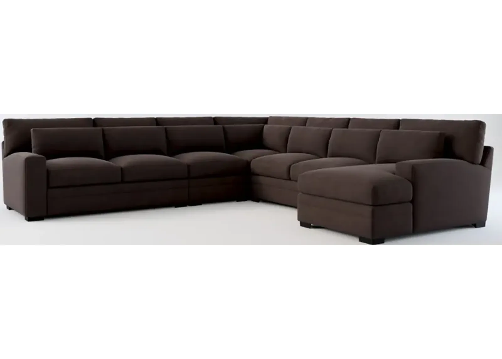 Winston Hybrid Comfort 5-Piece Sectional with Right-Facing Chaise - Merrimac Dark Brown