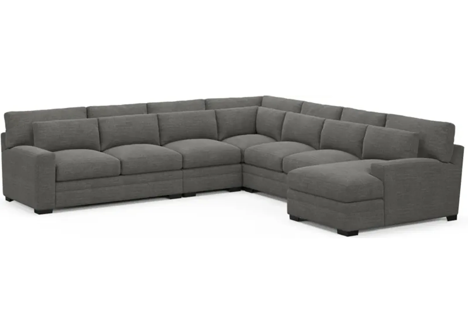 Winston Hybrid Comfort 5-Piece Sectional with Right-Facing Chaise - Curious Charcoal