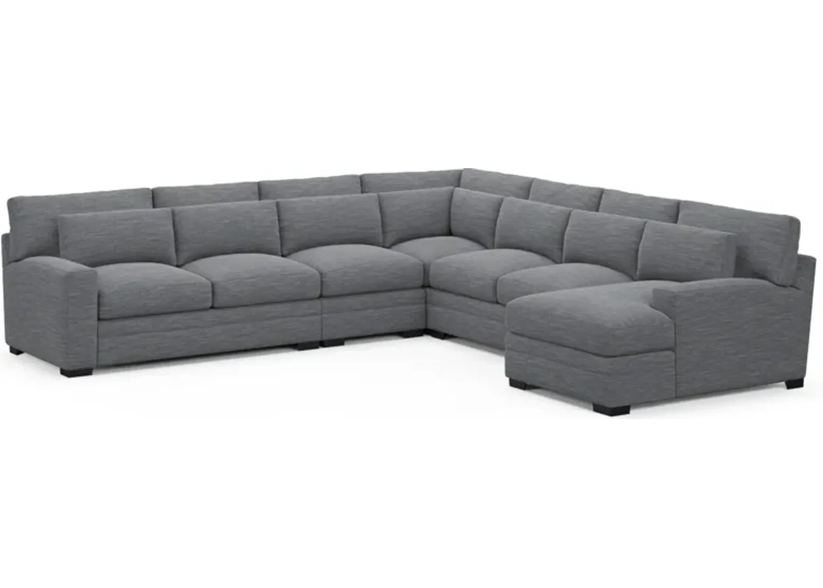 Winston Hybrid Comfort 5-Piece Sectional with Right-Facing Chaise - Dudley Indigo