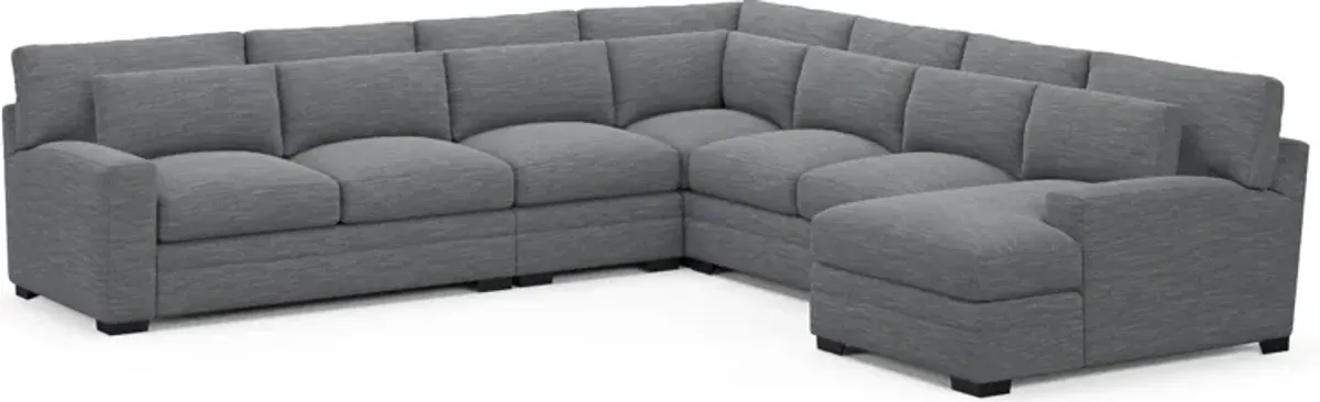 Winston Hybrid Comfort 5-Piece Sectional with Right-Facing Chaise - Dudley Indigo