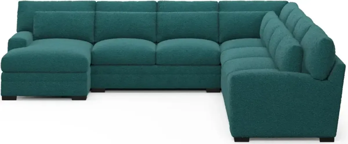 Winston Foam Comfort 5-Piece Sectional with Left-Facing Chaise - Bloke Peacock