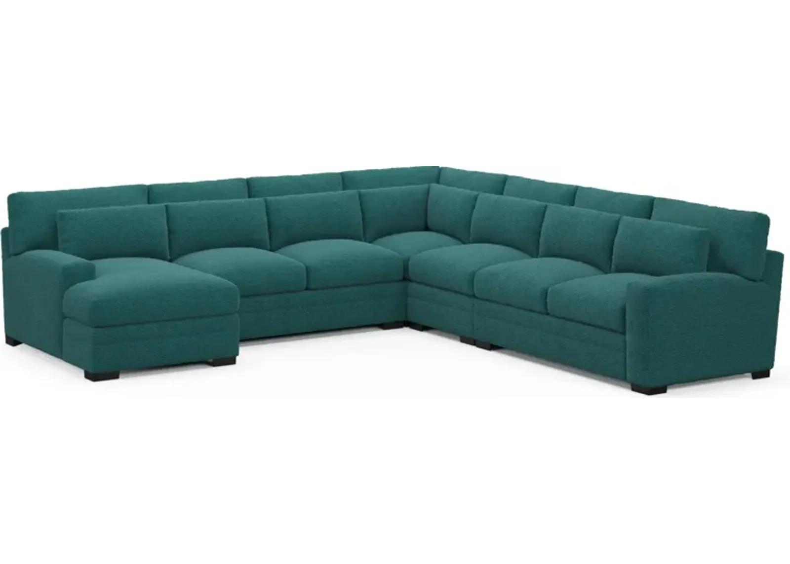 Winston Foam Comfort 5-Piece Sectional with Left-Facing Chaise - Bloke Peacock