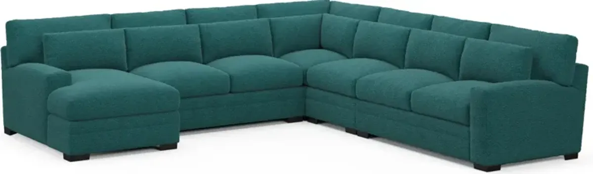 Winston Foam Comfort 5-Piece Sectional with Left-Facing Chaise - Bloke Peacock