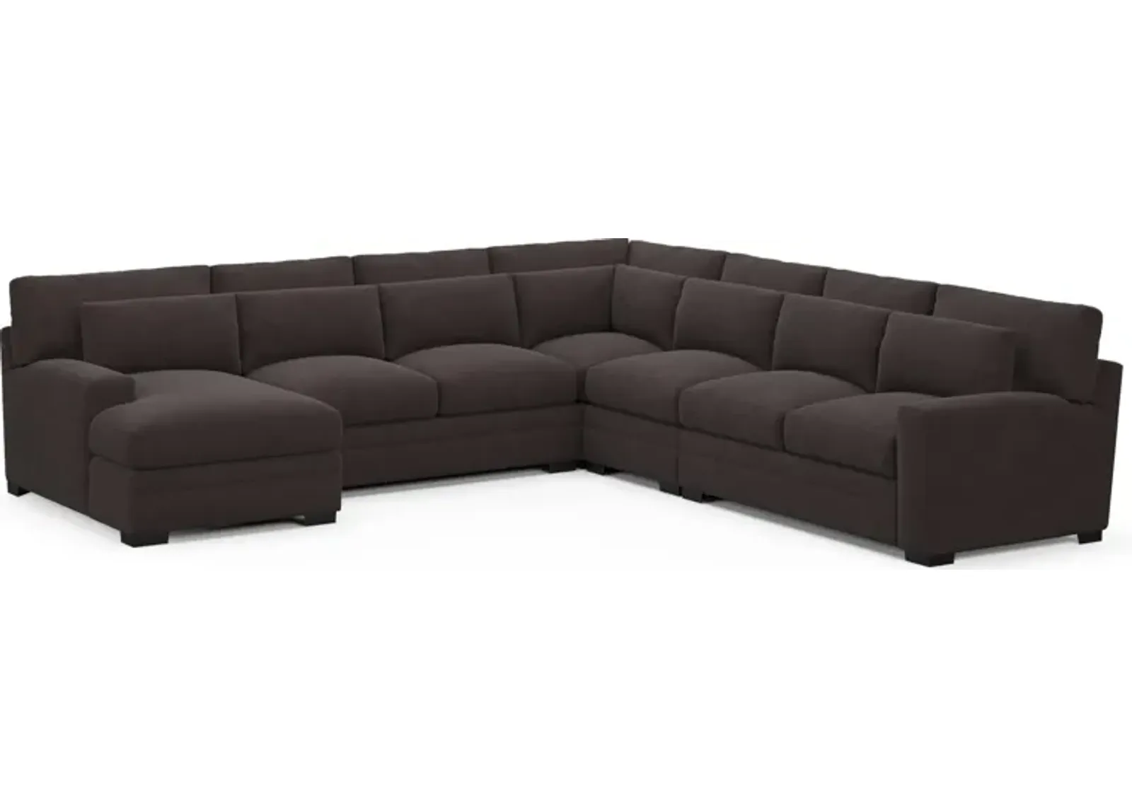 Winston Foam Comfort 5-Piece Sectional with Left-Facing Chaise - Merrimac Dark Brown