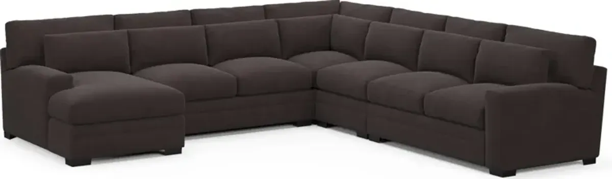 Winston Foam Comfort 5-Piece Sectional with Left-Facing Chaise - Merrimac Dark Brown