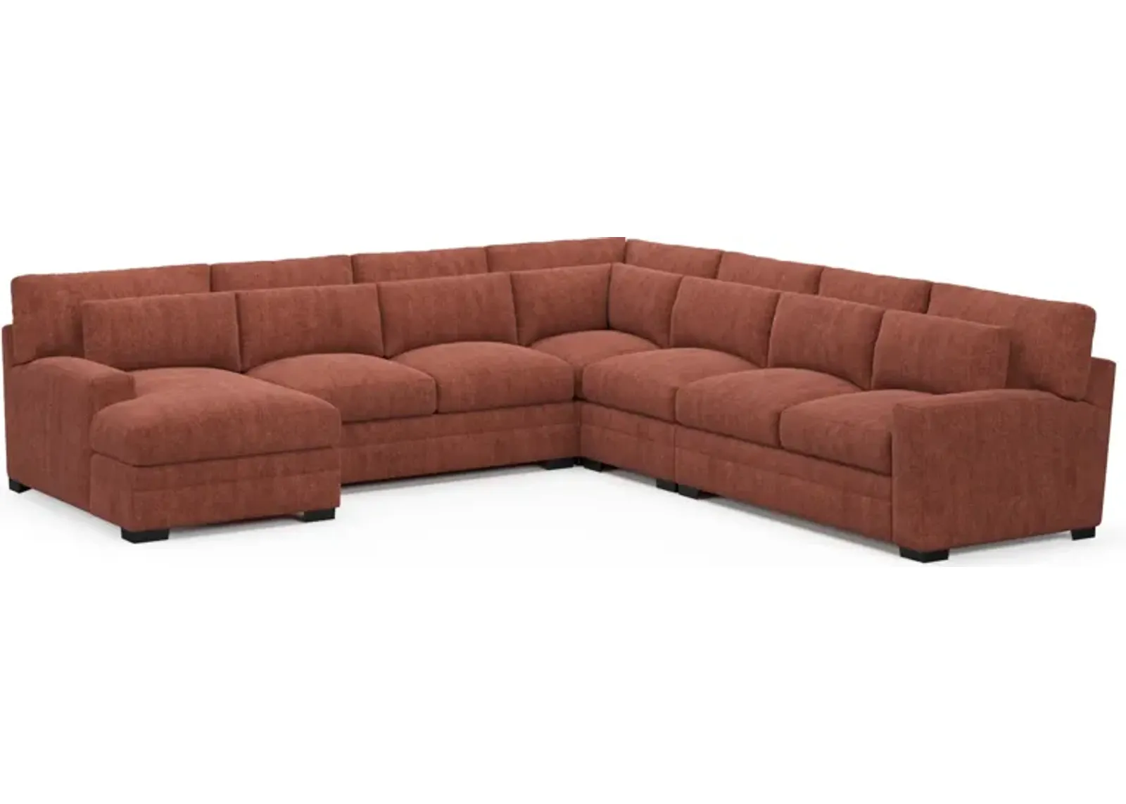 Winston Hybrid Comfort 5-Piece Sectional with Left-Facing Chaise - Contessa Paprika