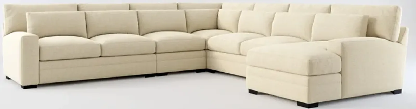 Winston Foam Comfort 5-Piece Sectional with Right-Facing Chaise - Broderick Sand