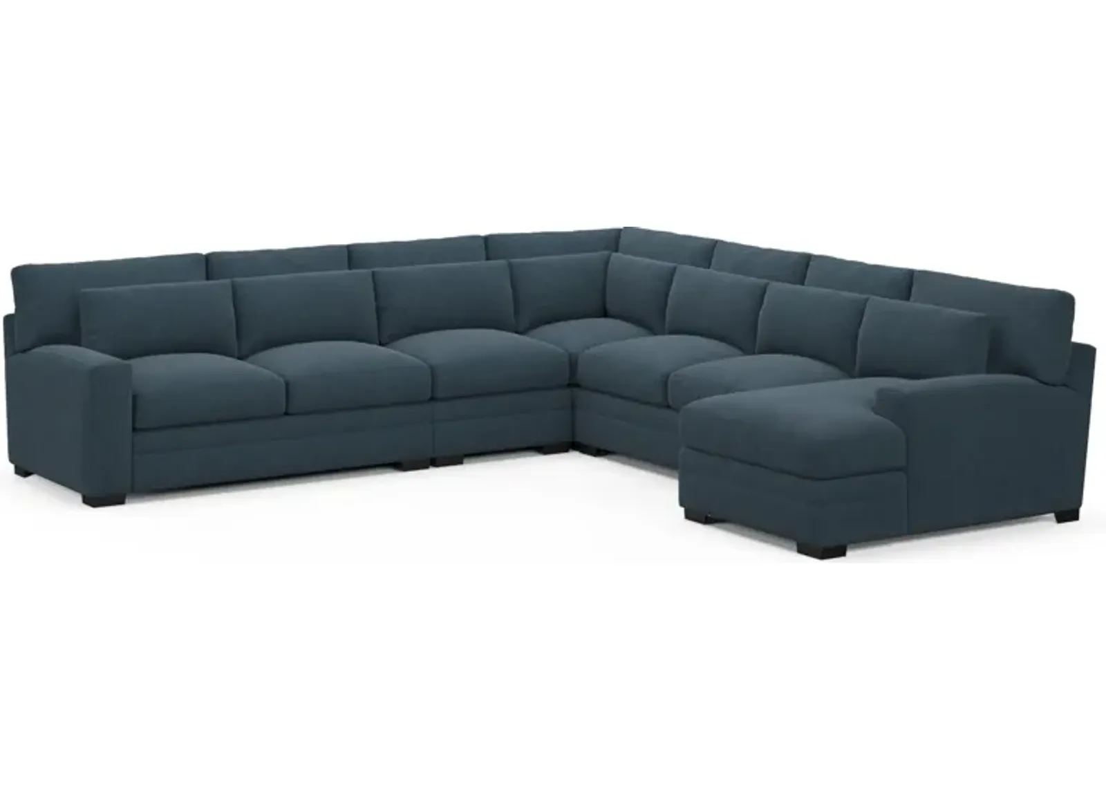 Winston Foam Comfort 5-Piece Sectional with Right-Facing Chaise - Broderick Indigo