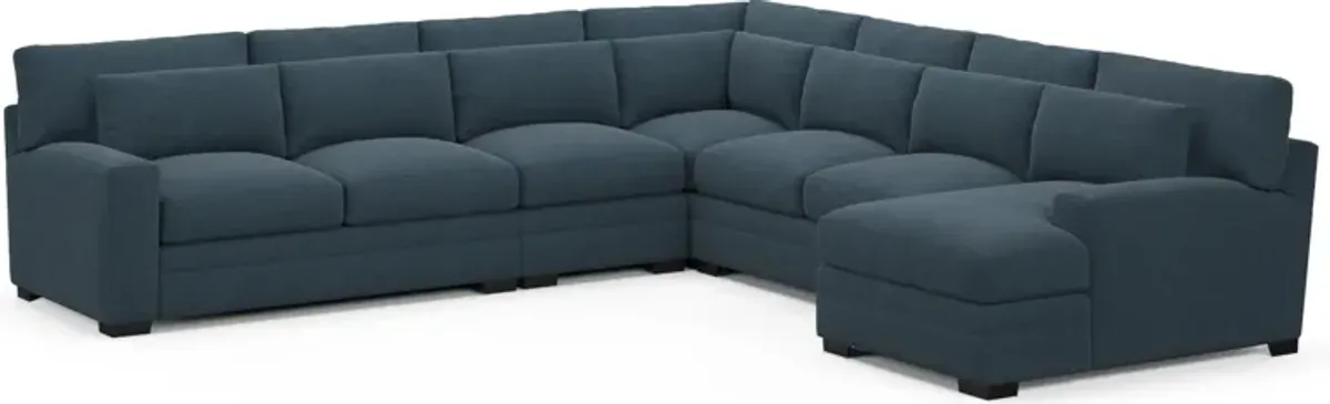 Winston Foam Comfort 5-Piece Sectional with Right-Facing Chaise - Broderick Indigo