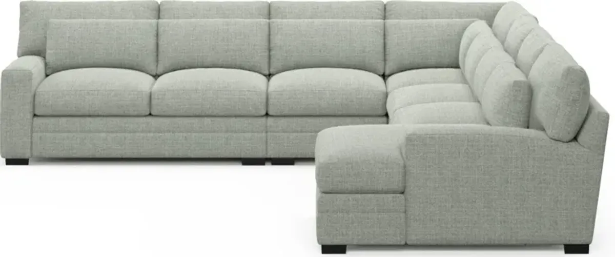 Winston Foam Comfort 5-Piece Sectional with Right-Facing Chaise - Broderick Sea Glass