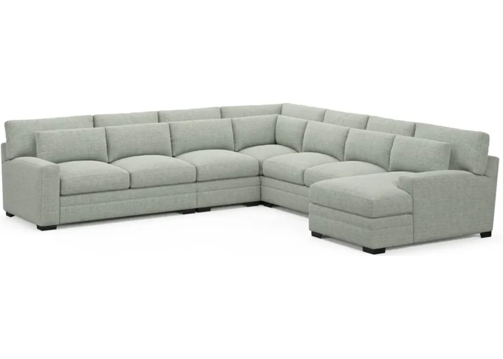 Winston Foam Comfort 5-Piece Sectional with Right-Facing Chaise - Broderick Sea Glass