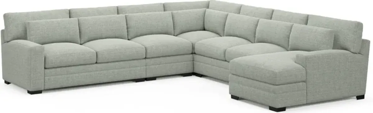 Winston Foam Comfort 5-Piece Sectional with Right-Facing Chaise - Broderick Sea Glass