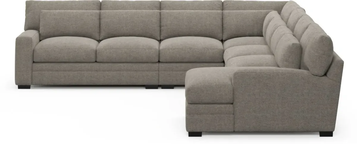 Winston Foam Comfort 5-Piece Sectional with Right-Facing Chaise - Bridger Metal