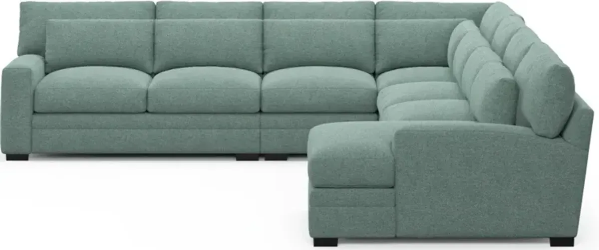 Winston Foam Comfort 5-Piece Sectional with Right-Facing Chaise - Bridger Jade