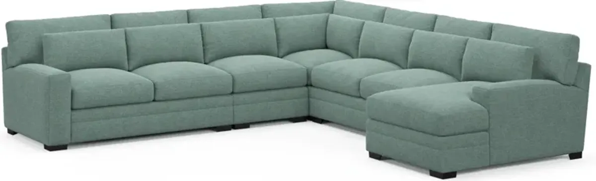 Winston Foam Comfort 5-Piece Sectional with Right-Facing Chaise - Bridger Jade