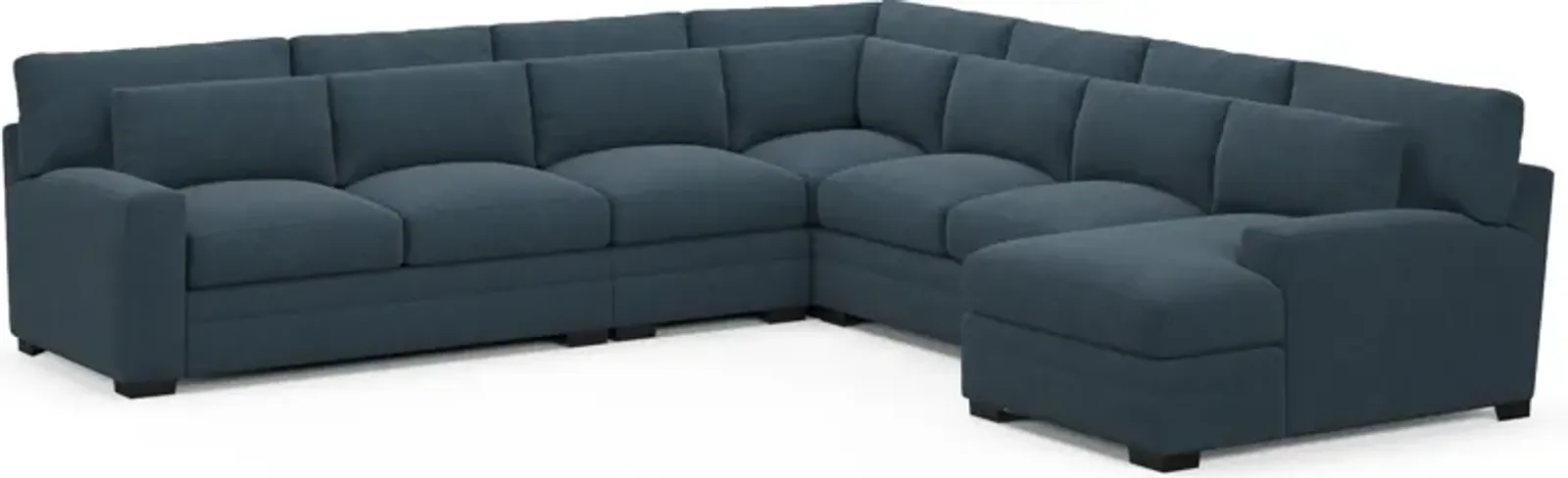 Winston Hybrid Comfort 5-Piece Sectional with Right-Facing Chaise - Broderick Indigo