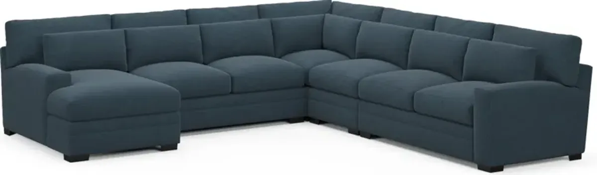 Winston Foam Comfort 5-Piece Sectional with Left-Facing Chaise - Broderick Indigo