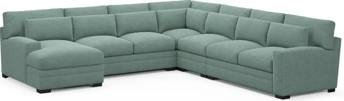 Winston Hybrid Comfort 5-Piece Sectional with Left-Facing Chaise - Bridger Jade