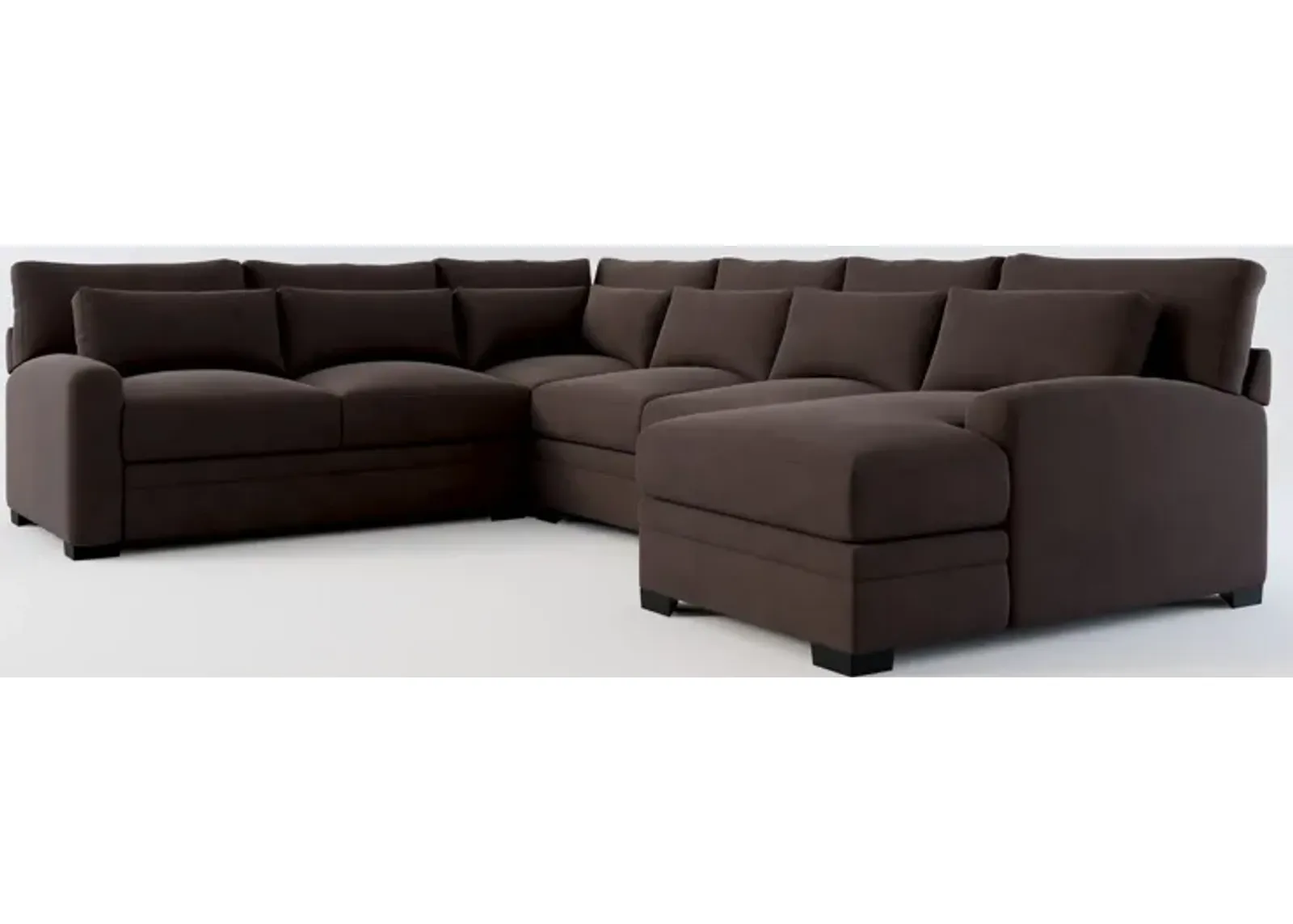 Winston Foam Comfort 4-Piece Sectional with Right-Facing Chaise - Merrimac Dark Brown