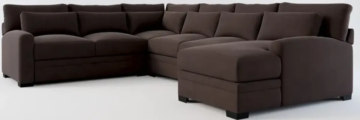 Winston Foam Comfort 4-Piece Sectional with Right-Facing Chaise - Merrimac Dark Brown