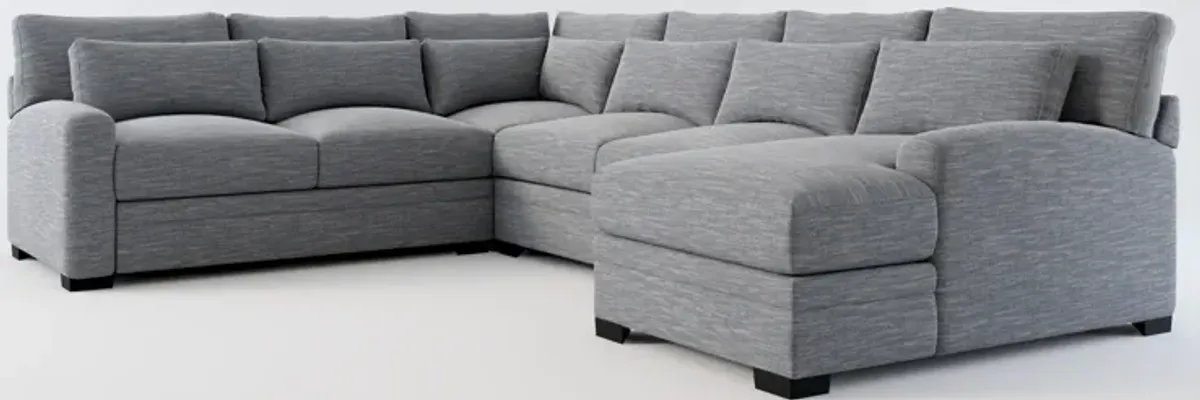 Winston Foam Comfort 4-Piece Sectional with Right-Facing Chaise - Dudley Indigo