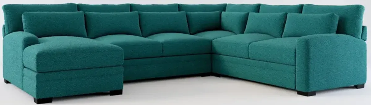 Winston Foam Comfort 4-Piece Sectional with Left-Facing Chaise - Bloke Peacock